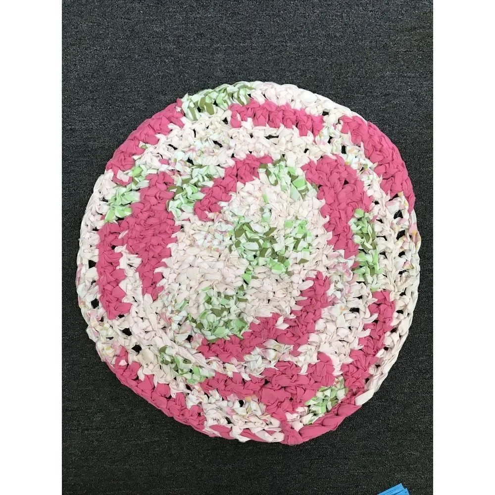 Handmade Crochet Round Rag Rug Bathmat Mat Cotton Multi chair seat Washable Eco
